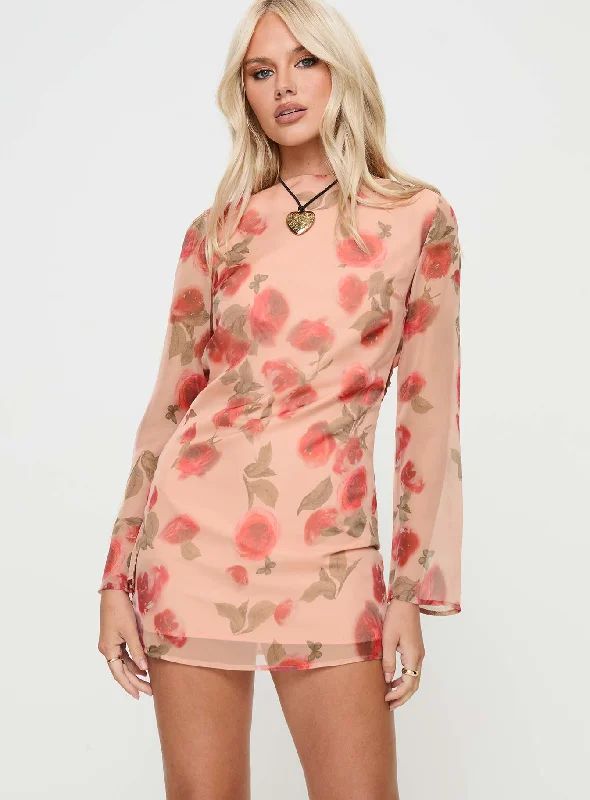 Florinda Long Sleeve Mini Dress Pink Floral