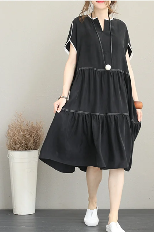 Summer Casual Black Long Dresses Women Loose Clothes Q1175