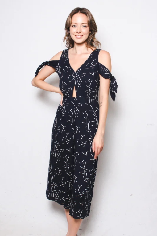 Women's Line Print V Neck Jumpsuit with Cut Outs