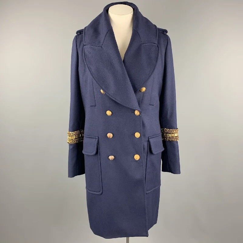 ALEXANDER MCQUEEN 12 Navy Wool Anchor Button Chain Stripe Nautical Coat