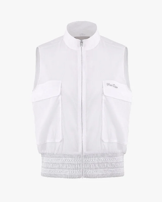 Big pocket zip-up vest - White