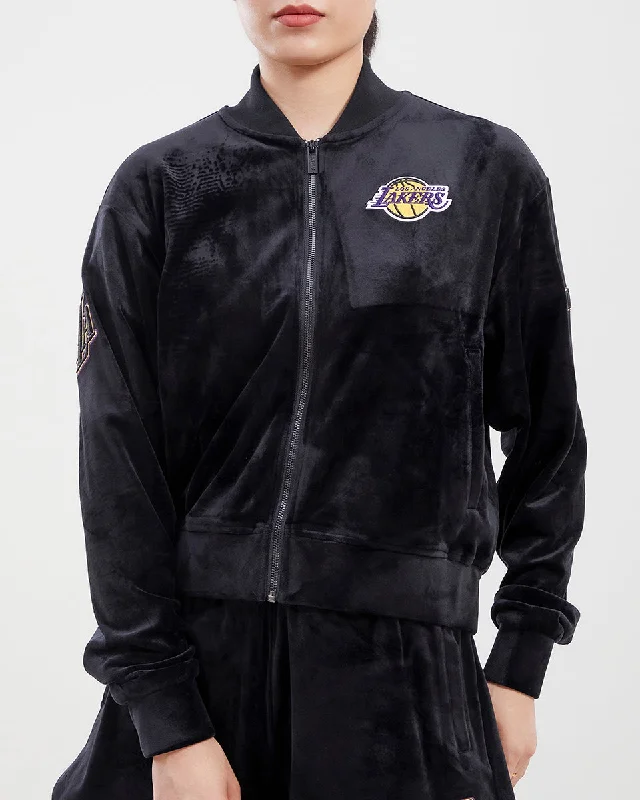 NBA LOS ANGELES LAKERS CLASSIC WOMEN'S VELOUR FZ TRACK JACKET (BLACK)