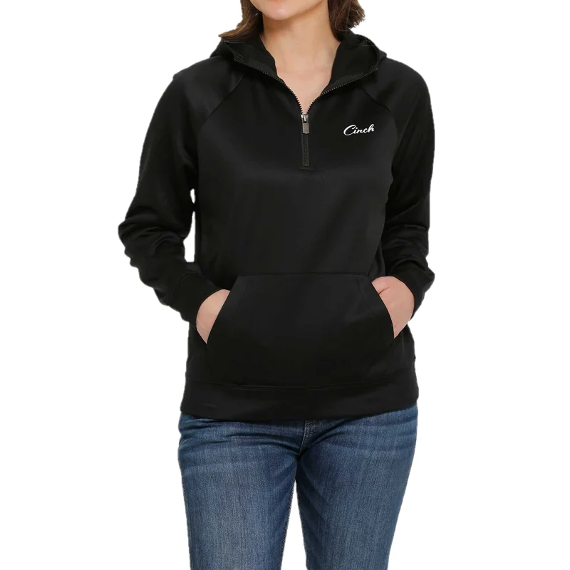 Cinch® Ladies Fleece 1/2 Zip Logo Pullover Black Hoodie MAK7899001