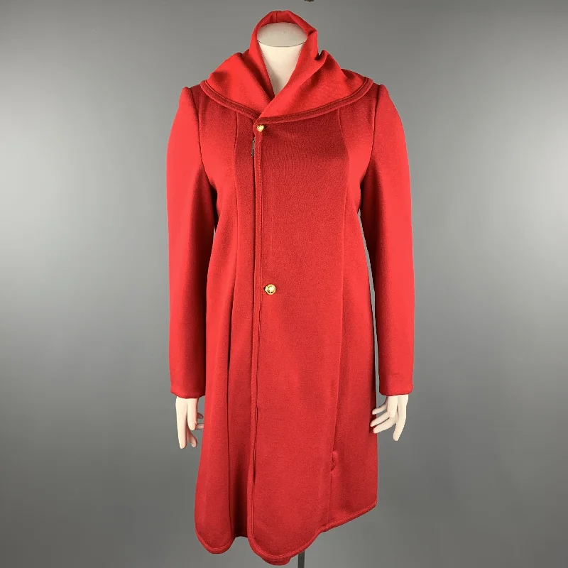 GIORGIO ARMANI Size 12 Red Round Collar Zip Button Coat