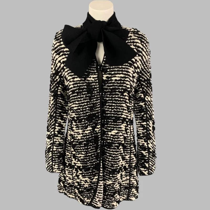 GIORGIO ARMANI Size 4 Black White Viscose Blend Woven Buttoned Coat