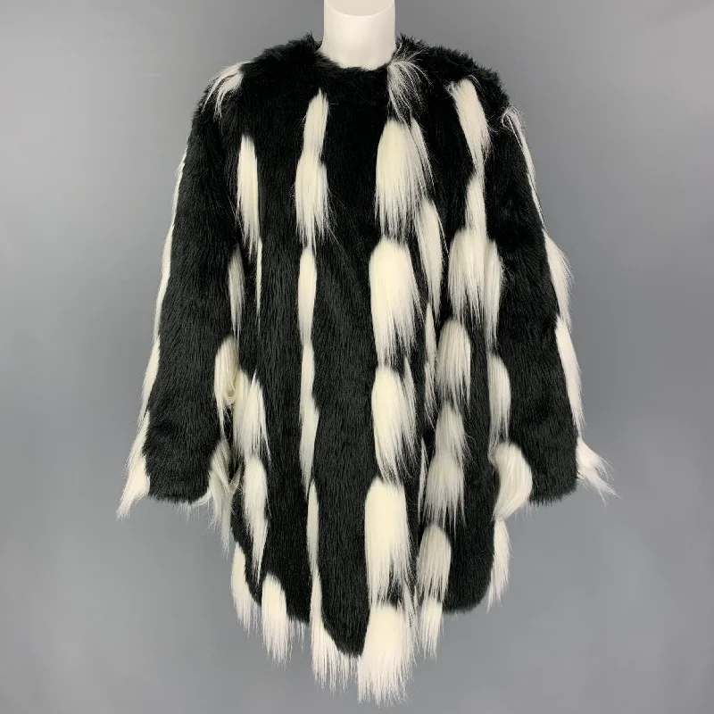 GIVENCHY AW 18 Size S/M Black White Faux Fur Modacrylic Oversized Coat