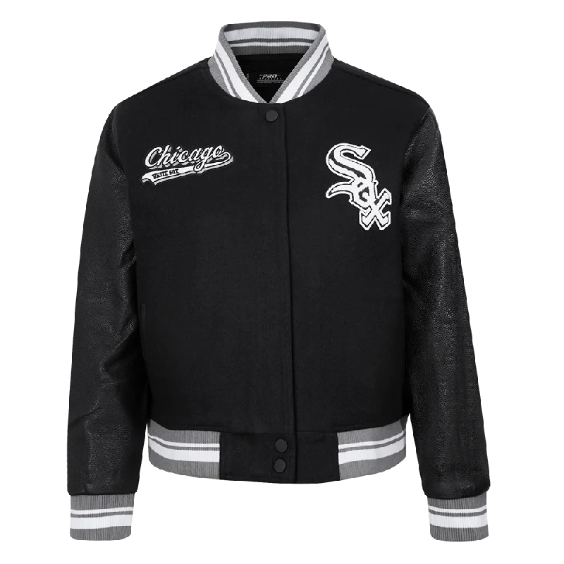 MLB CHICAGO WHITE SOX SCRIPT TAIL WOMEN'S WOOL VARSITY JACKET (BLACK/GRAY)