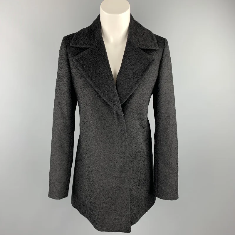 MAX MARA Size 4 Black Peak Lapel Hidden Buttons Coat