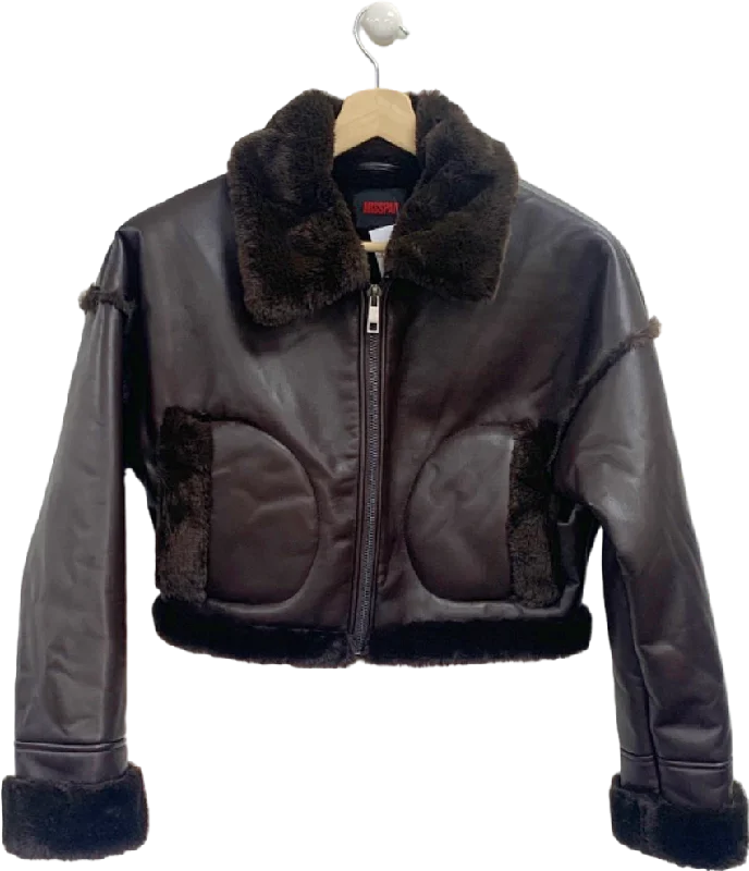 Miss Pap Brown Faux Fur Lined Biker Jacket UK 10