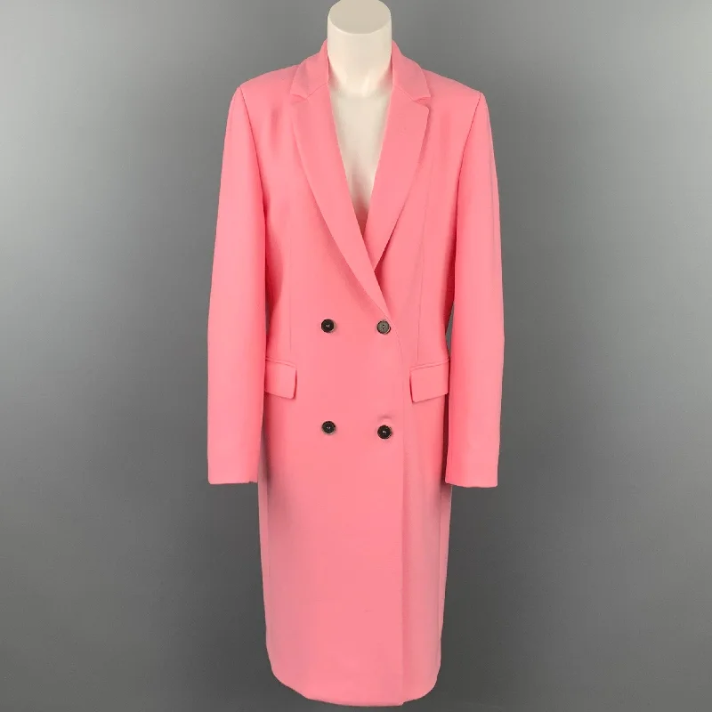 MSGM Size 8 Pink Polyester / Wool Notch Lapel Double Breasted Coat