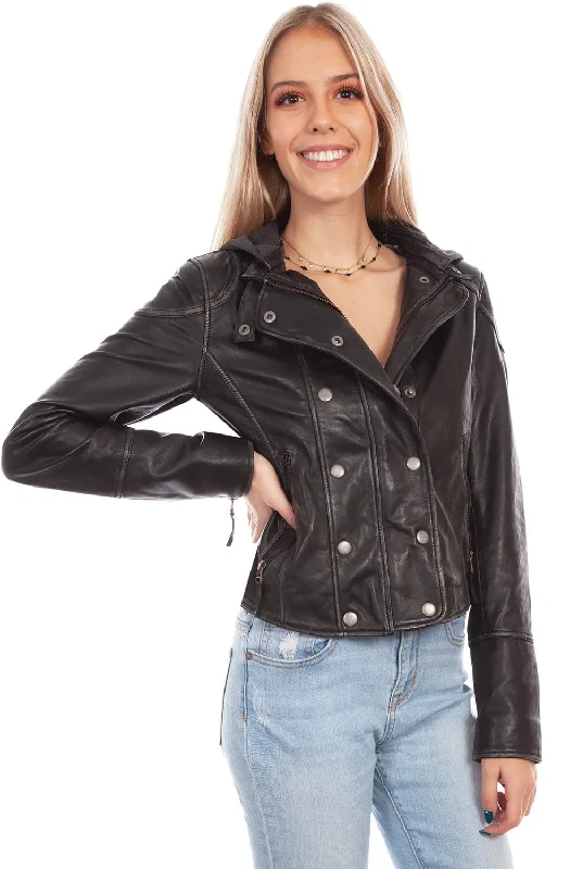 Scully Womens Black Leather Double Breasted Jacket