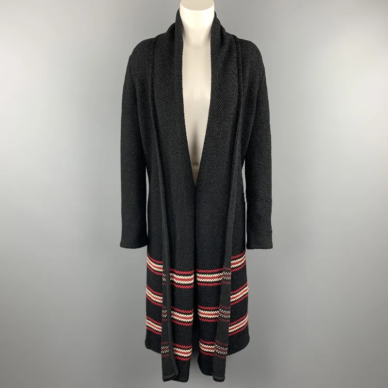 ST. JOHN Size S Black Knit Red Striped Cardigan Coat