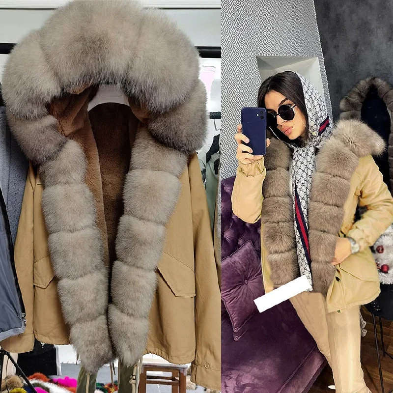 Stylish Women's Full-Sleeved Natural Raccoon Fur Collared Winter Jacket