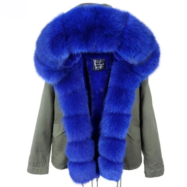 Women's Winter Thick Natural Raccoon Fur Collared Full Sleeve Jacket