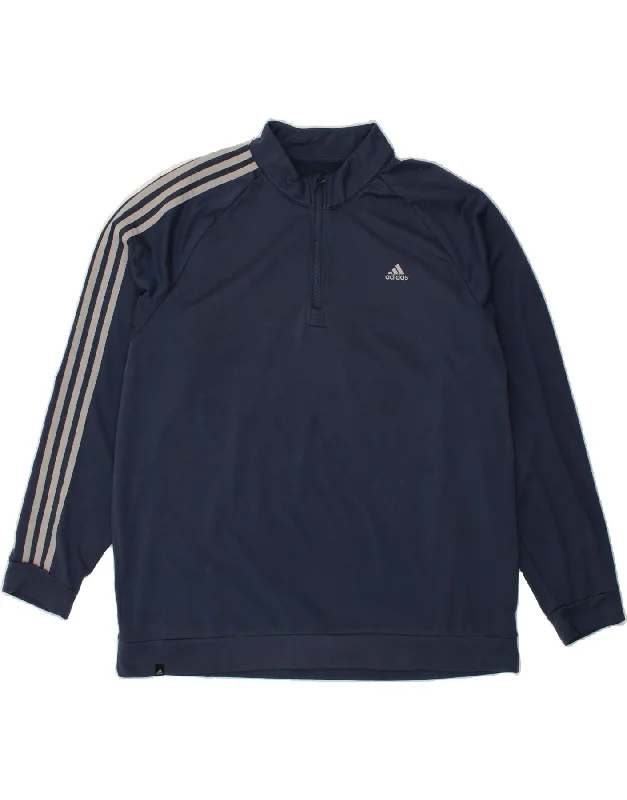 ADIDAS Mens Zip Neck Sweatshirt Jumper XL Navy Blue Polyester