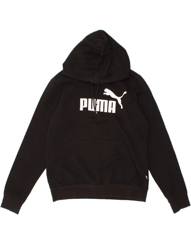 PUMA Womens Graphic Hoodie Jumper UK 12 Medium Black Cotton