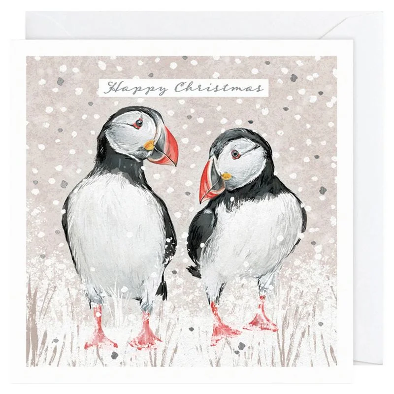 Puffins in Snow Christmas Charity Cards Pack