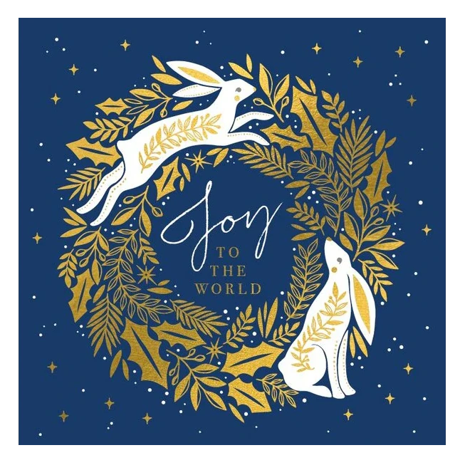 White Hares & Gold Wreath Christmas Cards 6 Pack